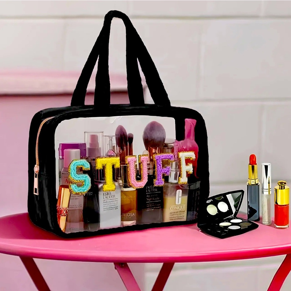 Cosmetic Bag with Embroidered Stuff Design Portable Clear Organizer